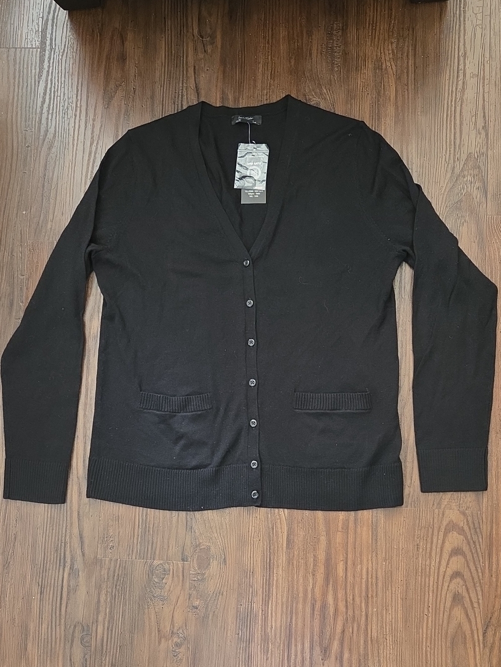 NWT Lord & Taylor Black Extra Fine Merino Wool Cardigan Sweater In Size Large
